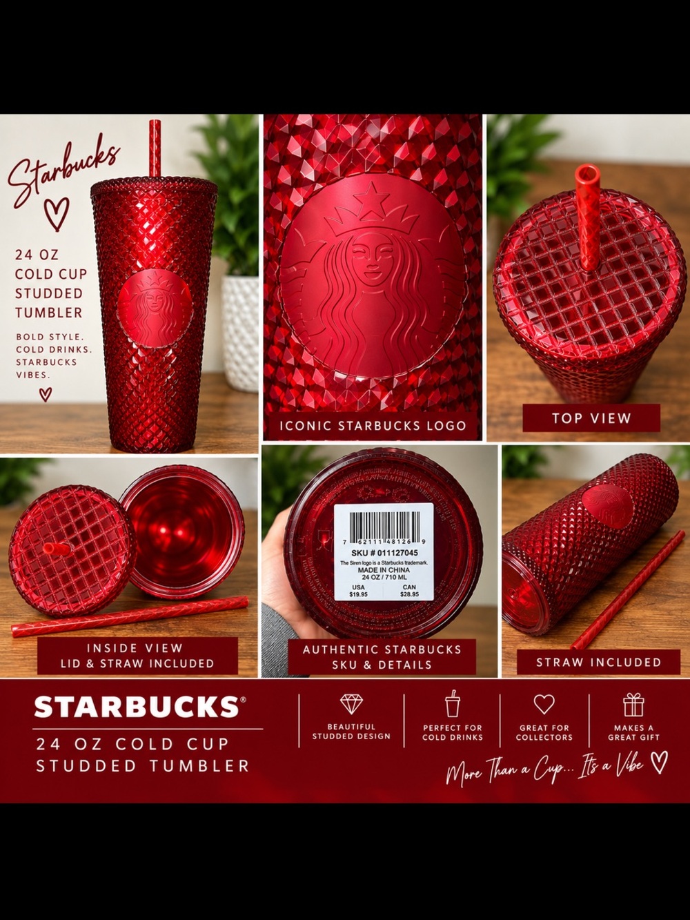Starbucks Red Studded 24 oz Cold Cup Tumbler